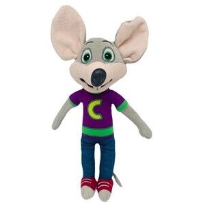 Chuck E Cheese Plush Stuffed Animal Grey Mouse 12” Doll  2022 Purple Shirt Jeans